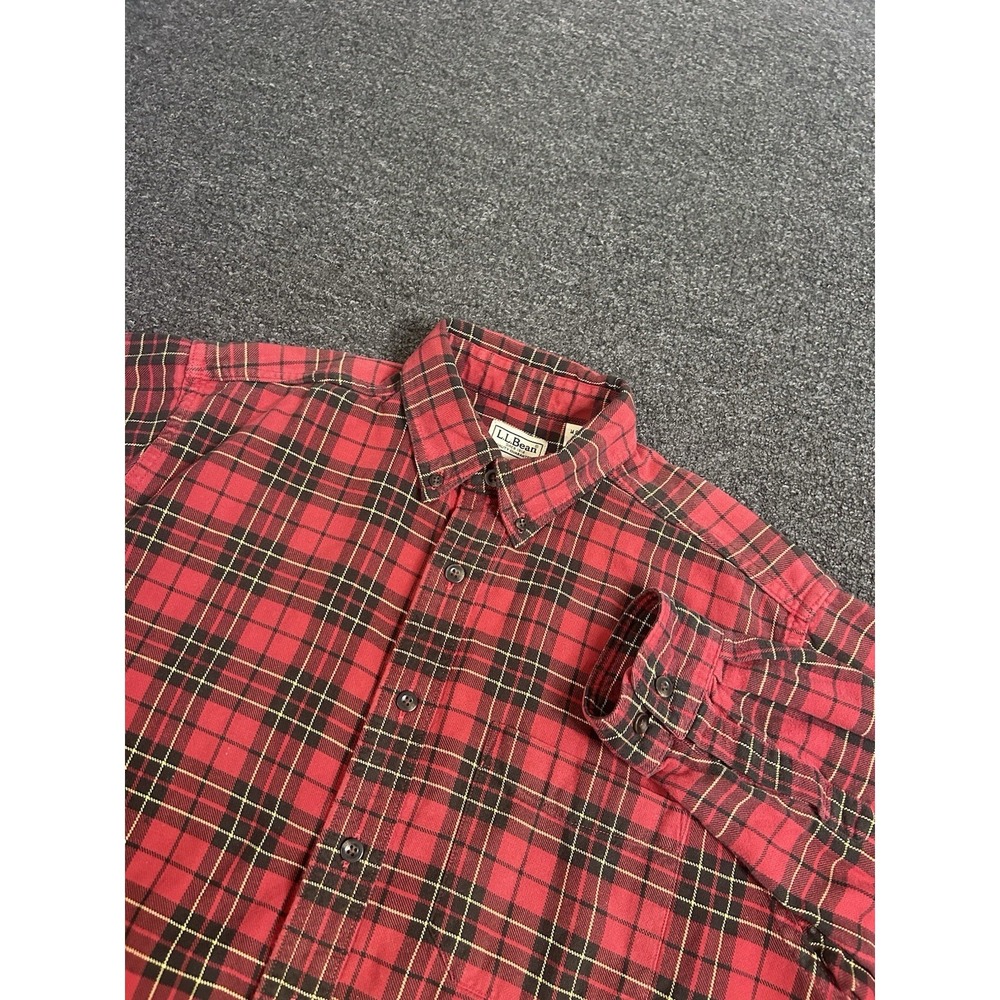 LL Bean Flannel Shirt Red & Green Plaid Mens Medium Outdoors Hiking Camping